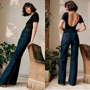 Sézane Eric Patch Pocket Wide Leg Jeans in Indigo